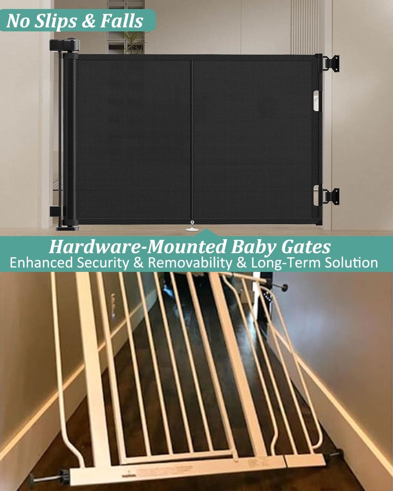Miumoon 59 inch Retractable Baby Gates 42 inch Tall, Retractable Gate with Reinforced Strip Design to Prevent Crawling Through, 5 FT Retractable Dog Gate for Stairs, Doorways, Hallways, Indoor/Outdoor - Image 3