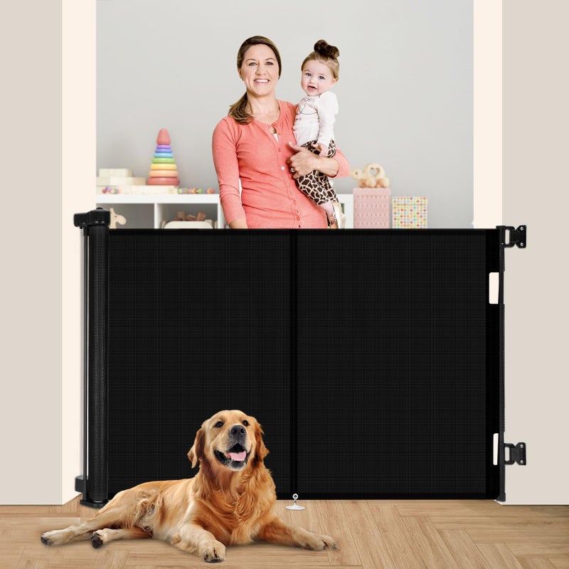Miumoon 59 inch Retractable Baby Gates 42 inch Tall, Retractable Gate with Reinforced Strip Design to Prevent Crawling Through, 5 FT Retractable Dog Gate for Stairs, Doorways, Hallways, Indoor/Outdoor - Image 1