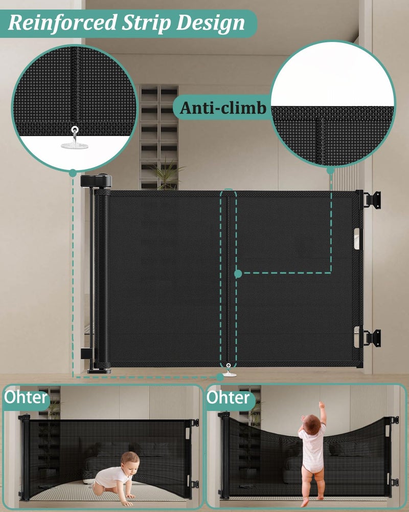Miumoon 59 inch Retractable Baby Gates 42 inch Tall, Retractable Gate with Reinforced Strip Design to Prevent Crawling Through, 5 FT Retractable Dog Gate for Stairs, Doorways, Hallways, Indoor/Outdoor - Image 2