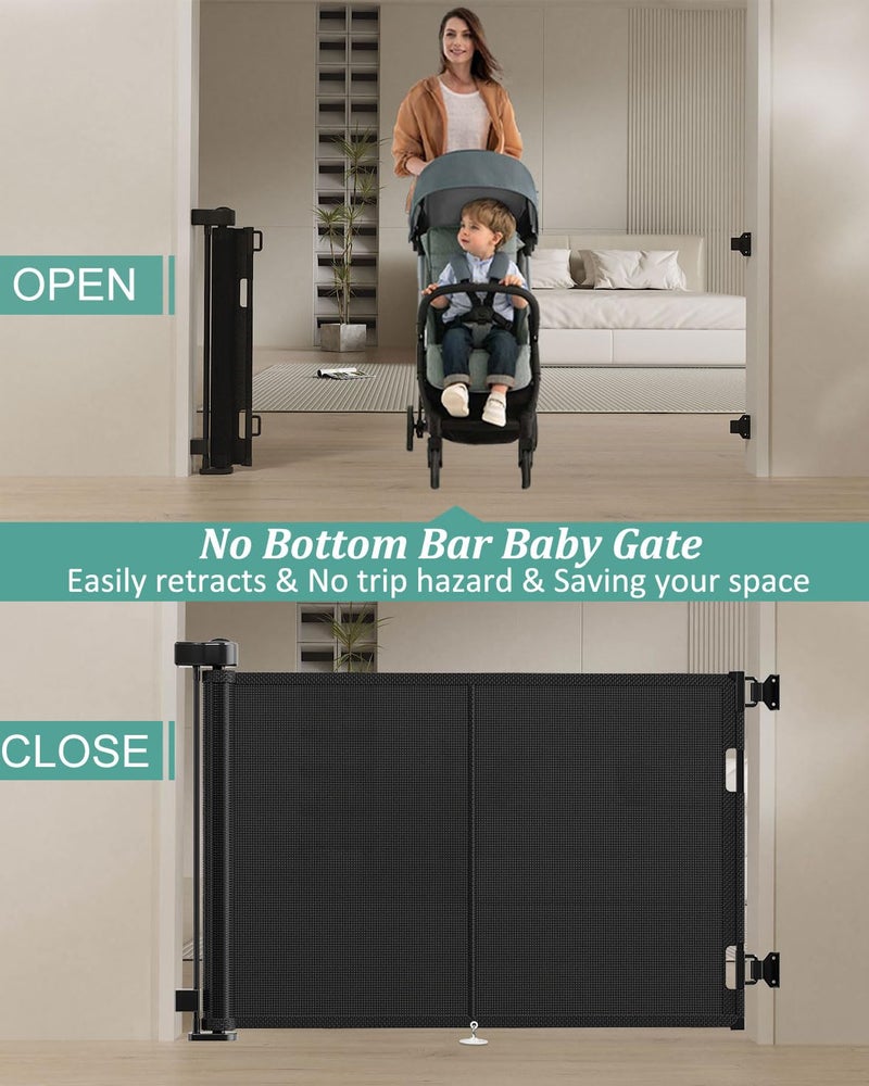 Miumoon 59 inch Retractable Baby Gates 42 inch Tall, Retractable Gate with Reinforced Strip Design to Prevent Crawling Through, 5 FT Retractable Dog Gate for Stairs, Doorways, Hallways, Indoor/Outdoor - Image 4