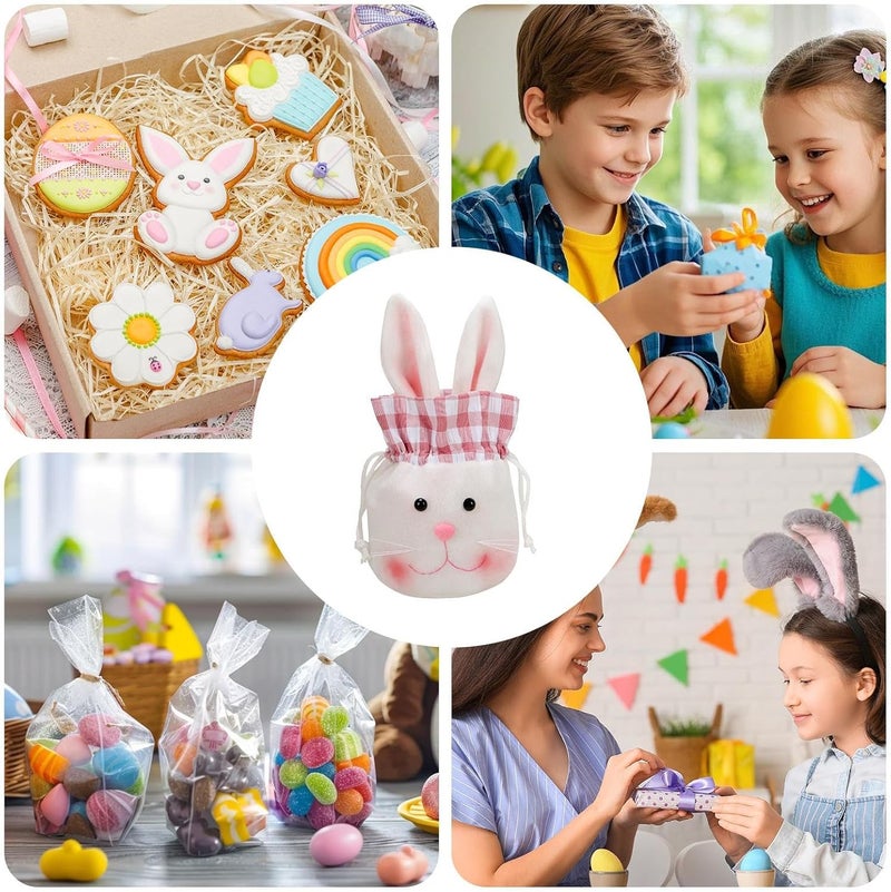 أكياس حلوى عيد الفصح، زينة طاولة من الفرو الناعم بسحب الحبل | أكياس عيد الفصح الكبيرة ذات الأذنين الطويلة للأرنب، للأطفال الأولاد والبنات لتغليف هدايا الحلوى والشوكولاتة والحفلات في العطلات - Image 4