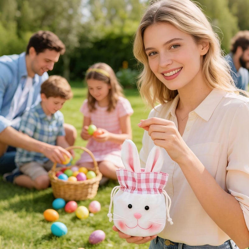 أكياس حلوى عيد الفصح، زينة طاولة من الفرو الناعم بسحب الحبل | أكياس عيد الفصح الكبيرة ذات الأذنين الطويلة للأرنب، للأطفال الأولاد والبنات لتغليف هدايا الحلوى والشوكولاتة والحفلات في العطلات - Image 2