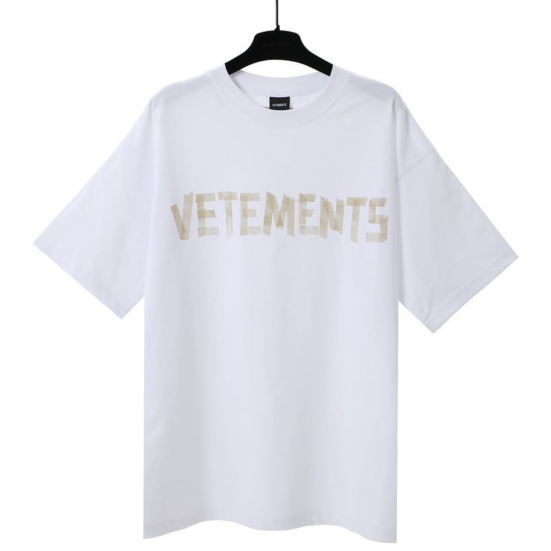 Vtm Letter American Trendy Brand No Pography Printed Loose Washed Distressed Short-Sleeved T-Shirt Couple Wear Special Cute - Image 1