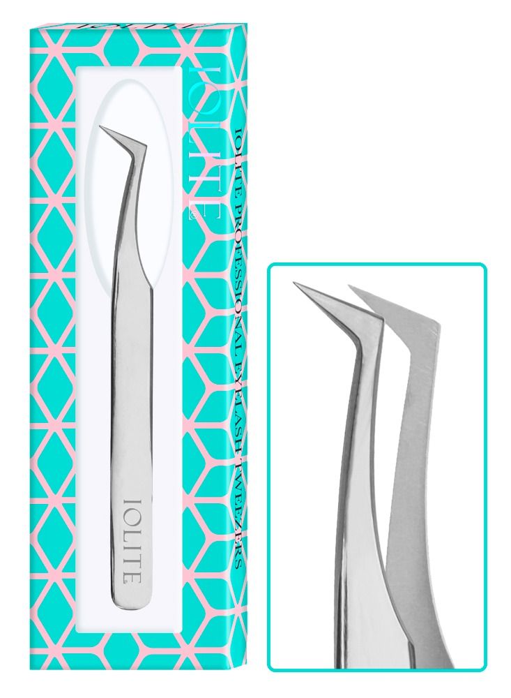 IOLITE ملقط تمديد الرموش للرموش الكثيفة دقة احترافية من الفولاذ المقاوم للصدأ مع نصائح منحنية بزاوية ميغا أدوات ملقط لتمديد الرموش الفردية 3D 6D مع علبة ورقية - Image 1