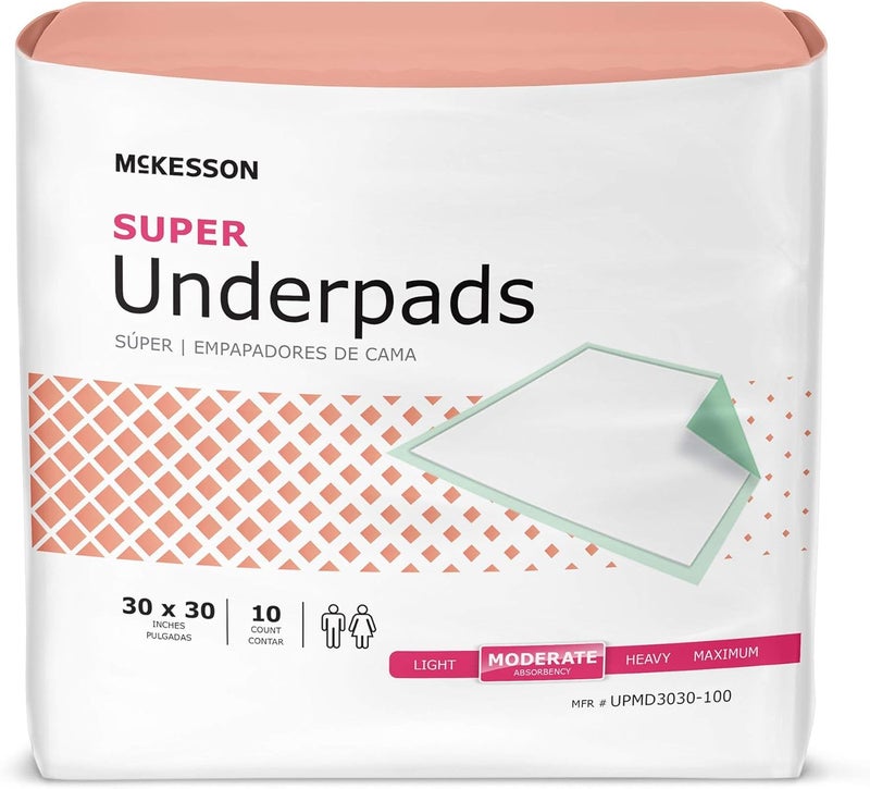 McKesson وسادات تحتية فائقة لعدم التحكم في البول 30 × 30 100 عدداً امتصاص معتدل وسادات قابلة للتخلص للبالغين وكبار السن وسادات بول للأطفال - Image 1