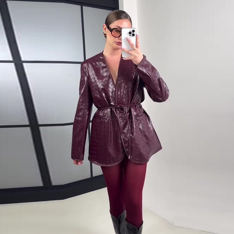 2025 Autumn Women'S New Fashion V-Neck Long Sleeve Commuter Slim Belt Jacket - Image 3