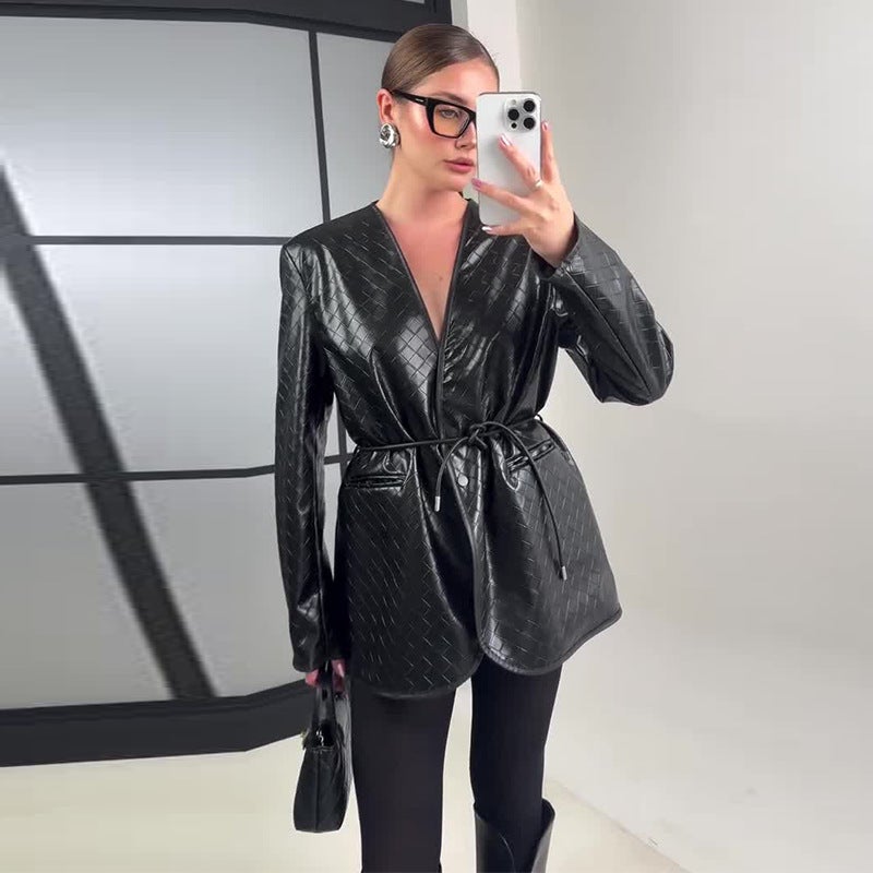2025 Autumn Women'S New Fashion V-Neck Long Sleeve Commuter Slim Belt Jacket - Image 2