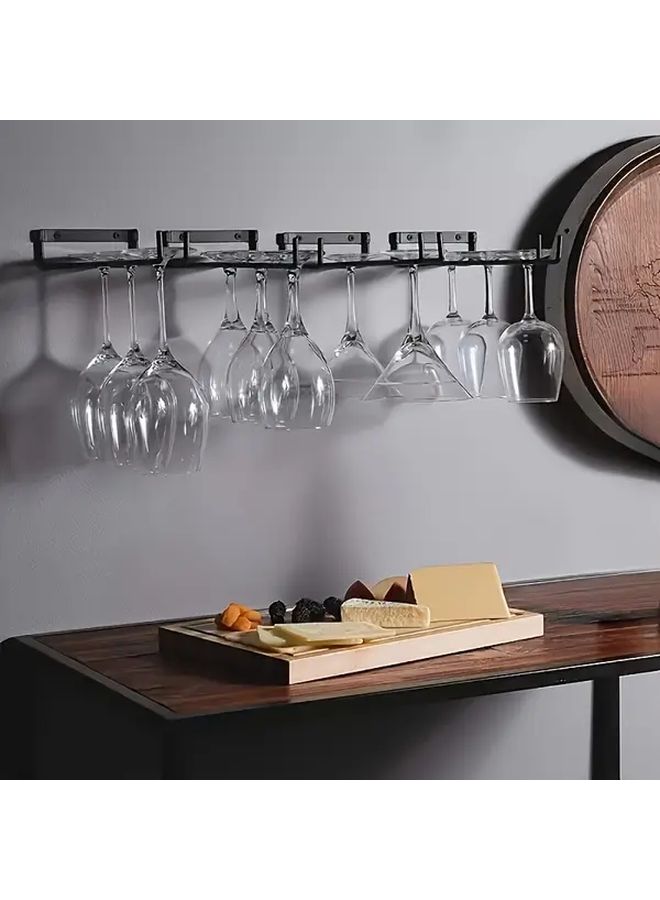 Black Metal Wall Mounted Upside Down Wine Glass Hanging Rack Organizer 1pc - Image 4