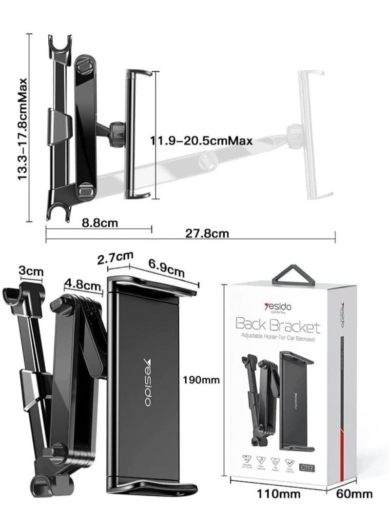 Yesido C117 Car Tablet Headrest Mount Tablet Holder for Car Seat 360 Degree Rotation Compatible with 4.7inch to 12.9 inch, Compatible with Tablets/iPhone 13/iPads - Image 5