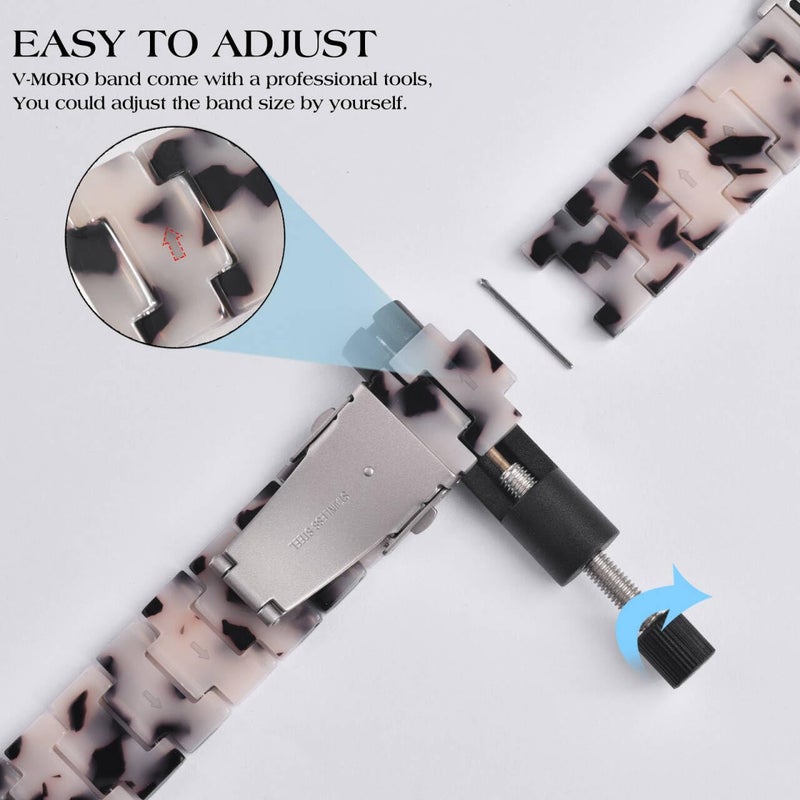 V-MORO Resin Bands Compatible with Apple Watch Series 11/10 Band 40/41mm Lightweight Fashion Strap Bracelet with Starlight Buckle for iwatch Series SE/9/8/7/6/5/4/3/2/1(Tortoise Stone,38/40/41/42mm) - Image 5