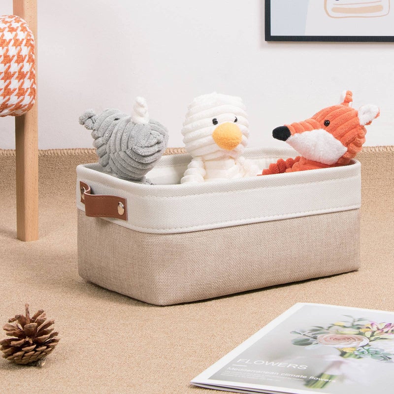 DULLEMELO Small Storage Bins  Storage Baskets for Organizing  Collapsible Rectangular Fabric Baskets for Shelves  Closets  Nursery  Home  Office  Empty Gift Baskets (6-Pack  White&Khaki) - Image 2