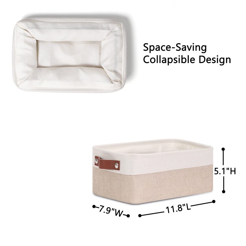 DULLEMELO Small Storage Bins  Storage Baskets for Organizing  Collapsible Rectangular Fabric Baskets for Shelves  Closets  Nursery  Home  Office  Empty Gift Baskets (6-Pack  White&Khaki) - Image 4
