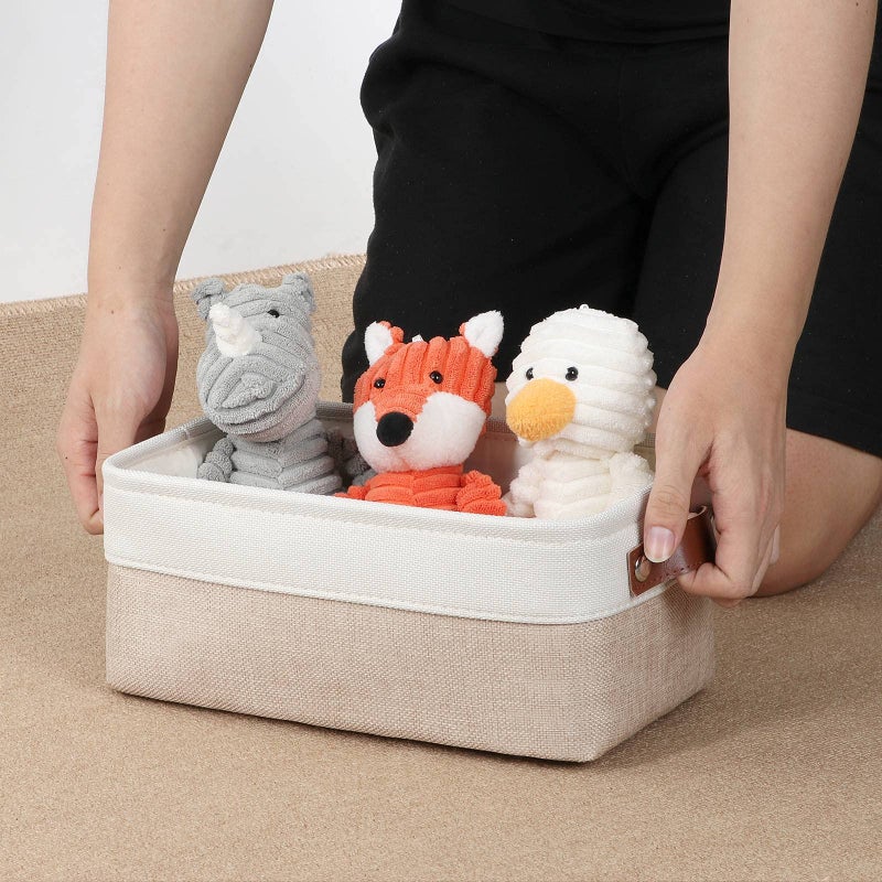 DULLEMELO Small Storage Bins  Storage Baskets for Organizing  Collapsible Rectangular Fabric Baskets for Shelves  Closets  Nursery  Home  Office  Empty Gift Baskets (6-Pack  White&Khaki) - Image 5