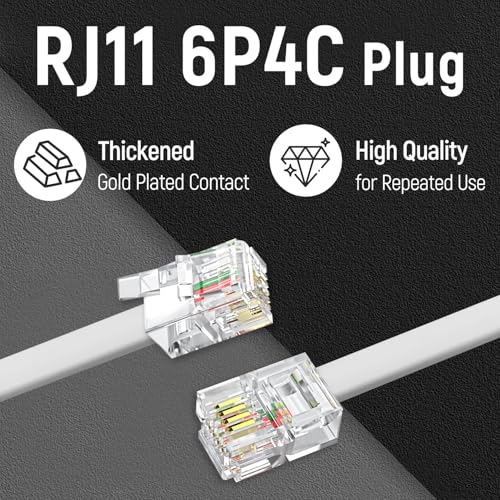 Uvital 100 Feet Telephone Landline Extension Cord Cable Line Wire with Standard RJ-11 6P4C Plugs(White 30.5M,1Pack) - Image 3