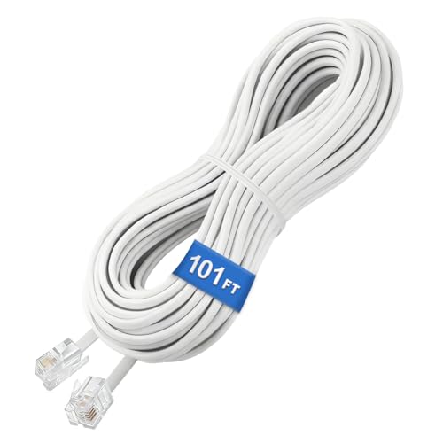 Uvital 100 Feet Telephone Landline Extension Cord Cable Line Wire with Standard RJ-11 6P4C Plugs(White 30.5M,1Pack) - Image 1