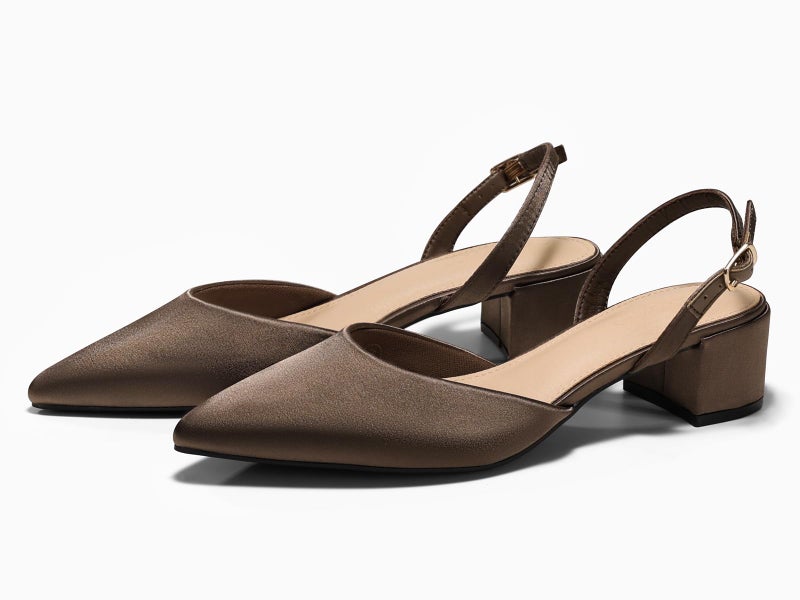 Coutgo Womens Low Chunky Heels Slingback Closed Pointed Toe Pumps Party Wedding Dress Shoes, Dark Brown, Size 9.5 - Image 5