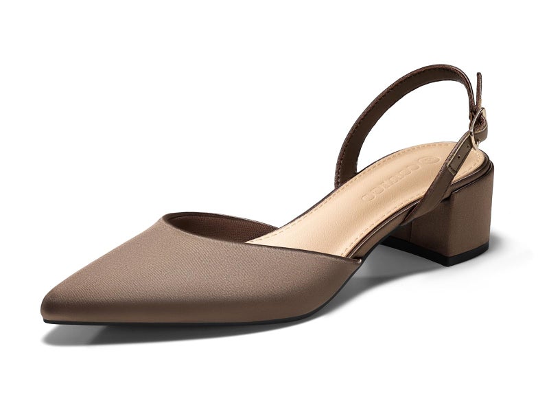 Coutgo Womens Low Chunky Heels Slingback Closed Pointed Toe Pumps Party Wedding Dress Shoes, Dark Brown, Size 9.5 - Image 1