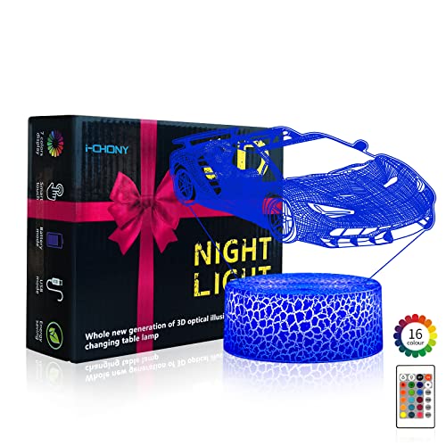 i-CHONY Sport Car Night Light,Race Car 3D Optical Illusion Lamp,with Remote & Smart Touch 16 Colors Dimmable Bedroom Decor Bedside Lamp,Christmas Holiday Birthday Gifts - Image 4