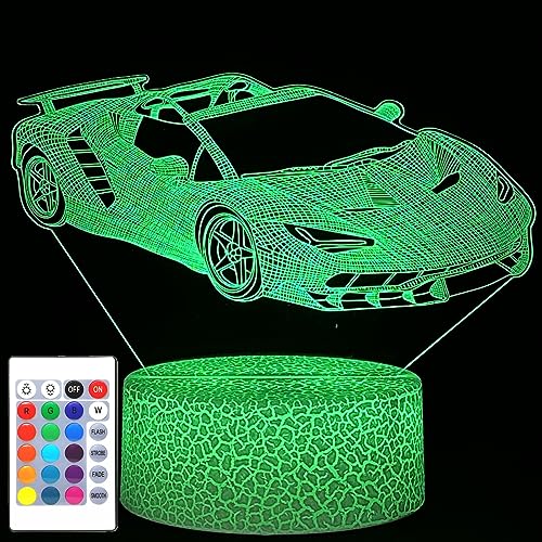 i-CHONY Sport Car Night Light,Race Car 3D Optical Illusion Lamp,with Remote & Smart Touch 16 Colors Dimmable Bedroom Decor Bedside Lamp,Christmas Holiday Birthday Gifts - Image 1