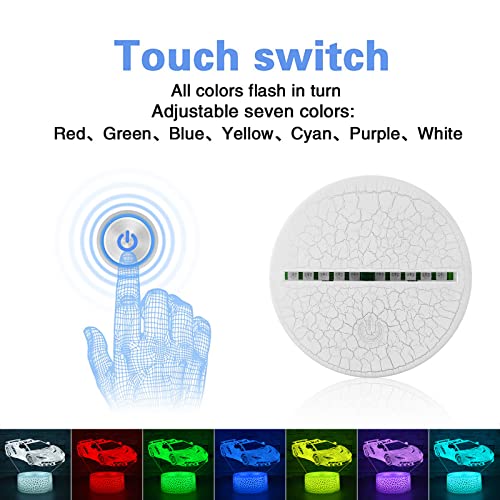 i-CHONY Sport Car Night Light,Race Car 3D Optical Illusion Lamp,with Remote & Smart Touch 16 Colors Dimmable Bedroom Decor Bedside Lamp,Christmas Holiday Birthday Gifts - Image 3
