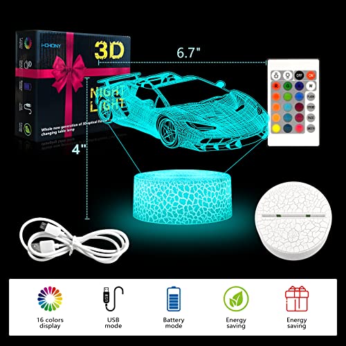 i-CHONY Sport Car Night Light,Race Car 3D Optical Illusion Lamp,with Remote & Smart Touch 16 Colors Dimmable Bedroom Decor Bedside Lamp,Christmas Holiday Birthday Gifts - Image 5