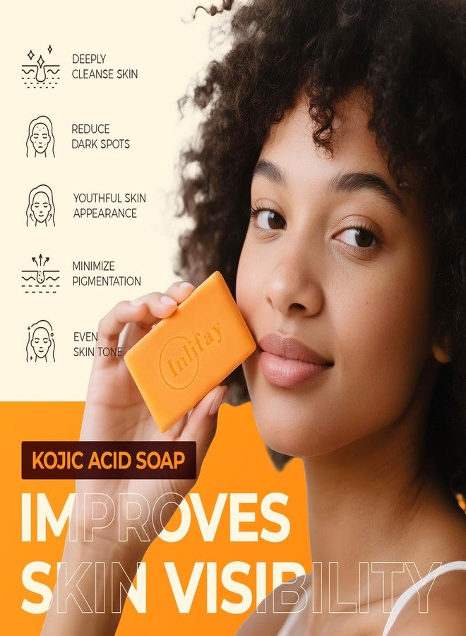 Inlifay Kojic Acid Soap Bar: Dark Spot Remover with Turmeric - Skin Cleasing for Women with Hyperpigmentation - Home Travel Use with African Net Sponge in Summer - Image 3