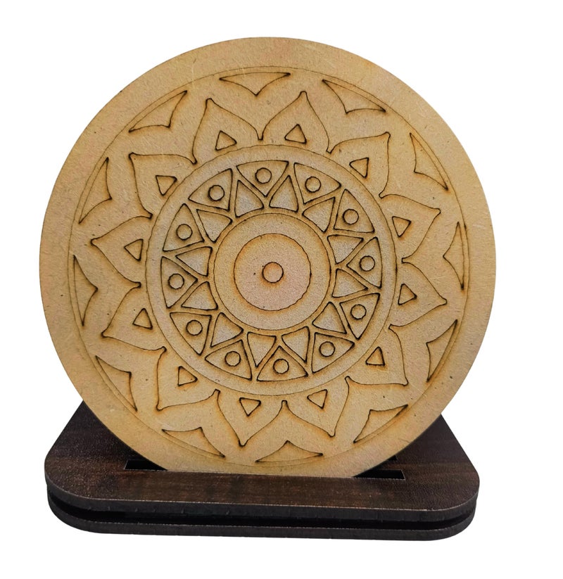Genxtra DIY Mandala Art Wooden Coaster Set – Pack of 6 with Stand | Size- 4 inch | Pre-Marked for Painting | Fun Craft Kit for Kids & Adults | Ideal for Art, Gifts & Home Décor (DIY_Cost_002) - Image 2