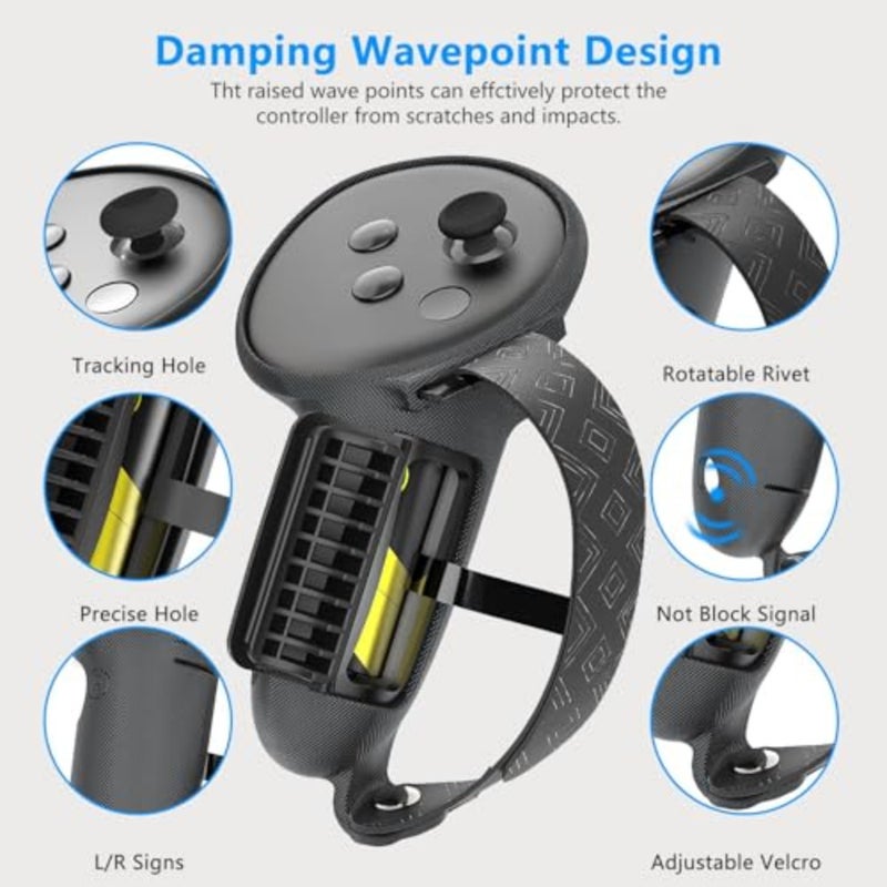 VR protector face cover set for Meta/Oculus Quest 3S: silicone material, black color, upgraded battery opening and controller grips with lens protection - Image 2