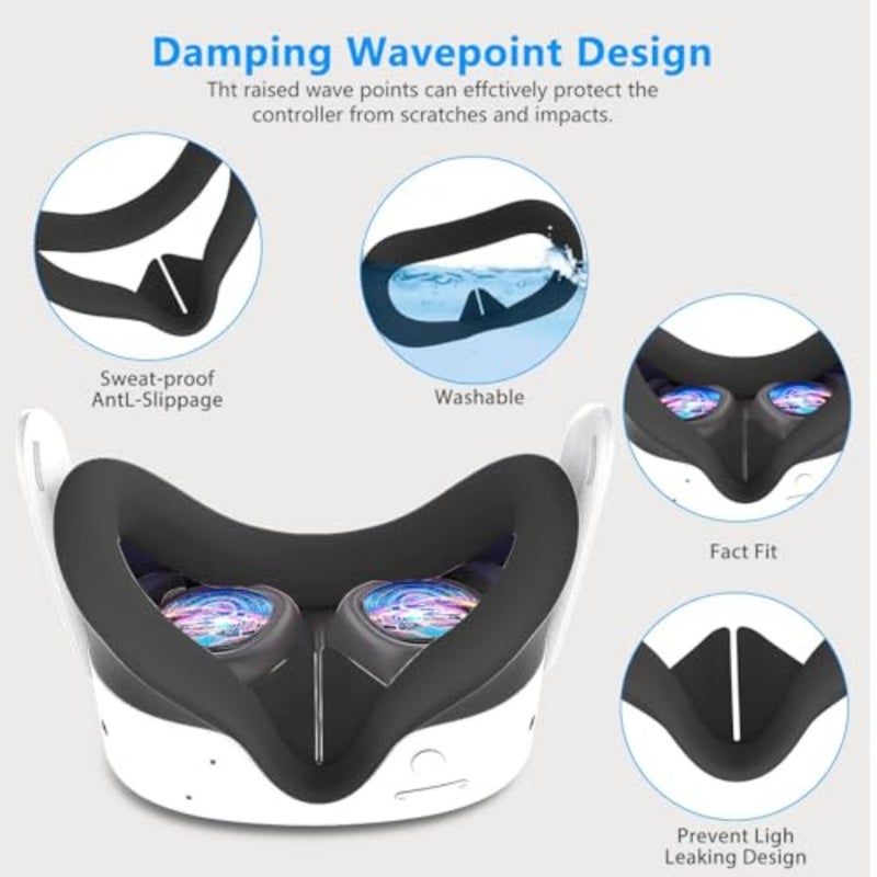 VR protector face cover set for Meta/Oculus Quest 3S: silicone material, black color, upgraded battery opening and controller grips with lens protection - Image 3