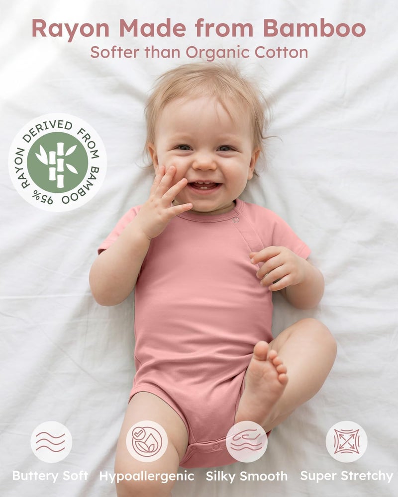 Yoofoss Baby Bodysuits Rayon Made From Bamboo, Soft Breathable Short Sleeve Newborn Baby Boy Girl Clothes 3 Pack - Image 2