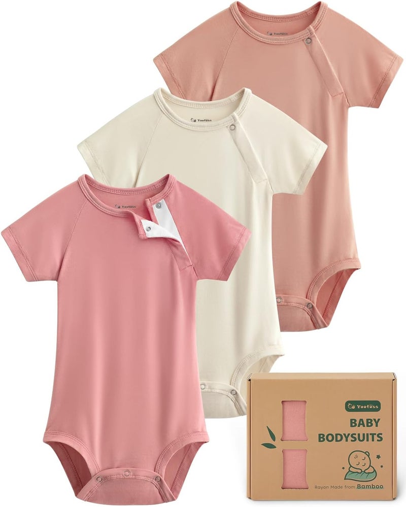 Yoofoss Baby Bodysuits Rayon Made From Bamboo, Soft Breathable Short Sleeve Newborn Baby Boy Girl Clothes 3 Pack - Image 1