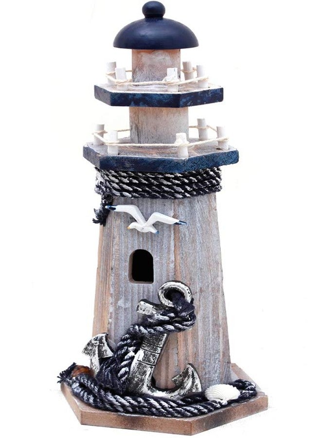 YK Decor Wooden Lighthouse Decor, 10.25Inch Decorative Nautical Lighthouse Rustic Ocean Sea Beach Themed Lighthouse Decoration, Handcrafted Tabletop Nautical Themed Home Decor Bathroom Decor(Seabird & Anchor) - Image 1