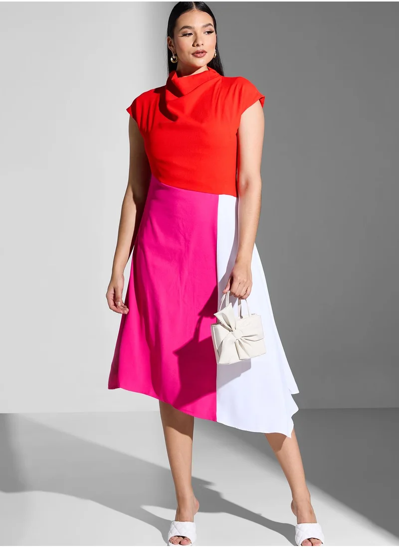 Coast Cowl Neck Color Block Dress