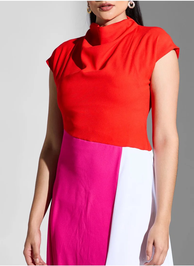 Coast Cowl Neck Color Block Dress