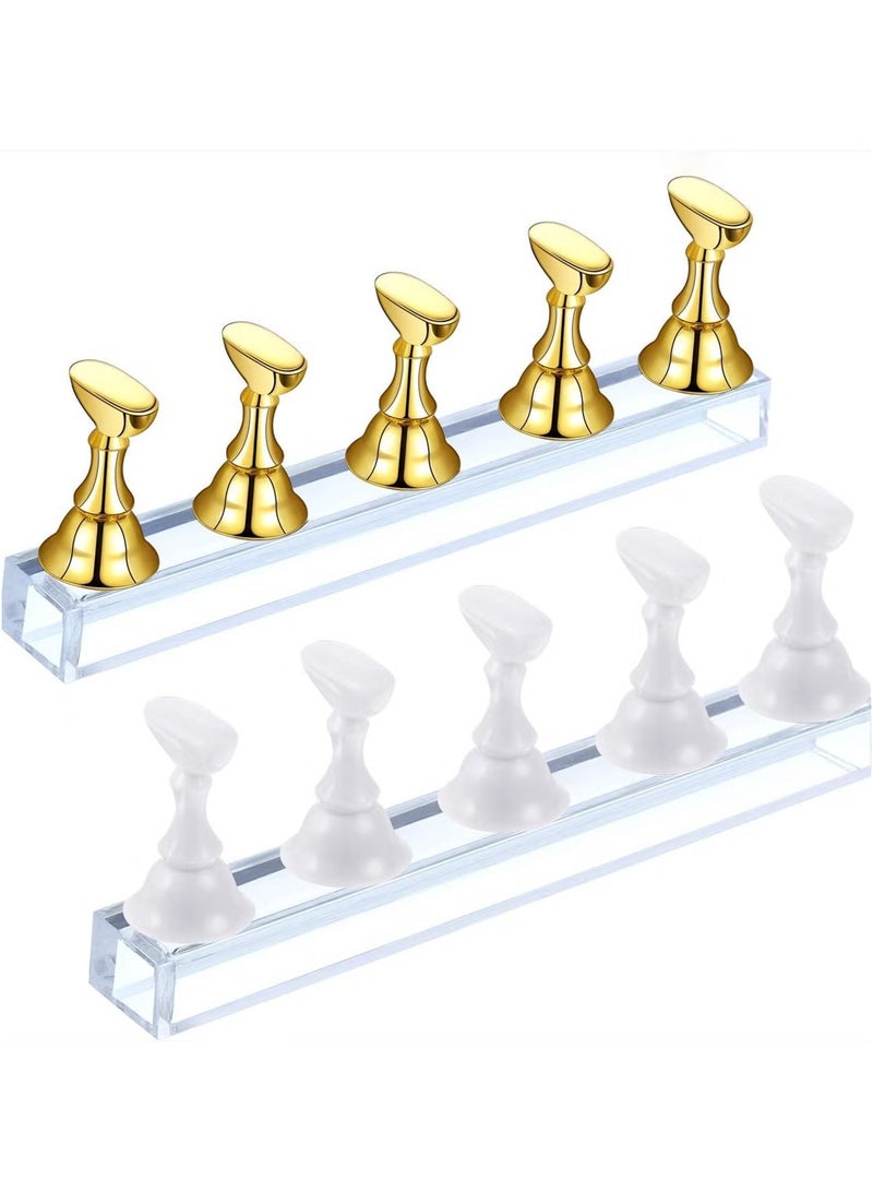 Ailily 2 Sets Acrylic Nail Display Stand for False Nail Tip Manicure Tool (Gold and White)  - Image 1