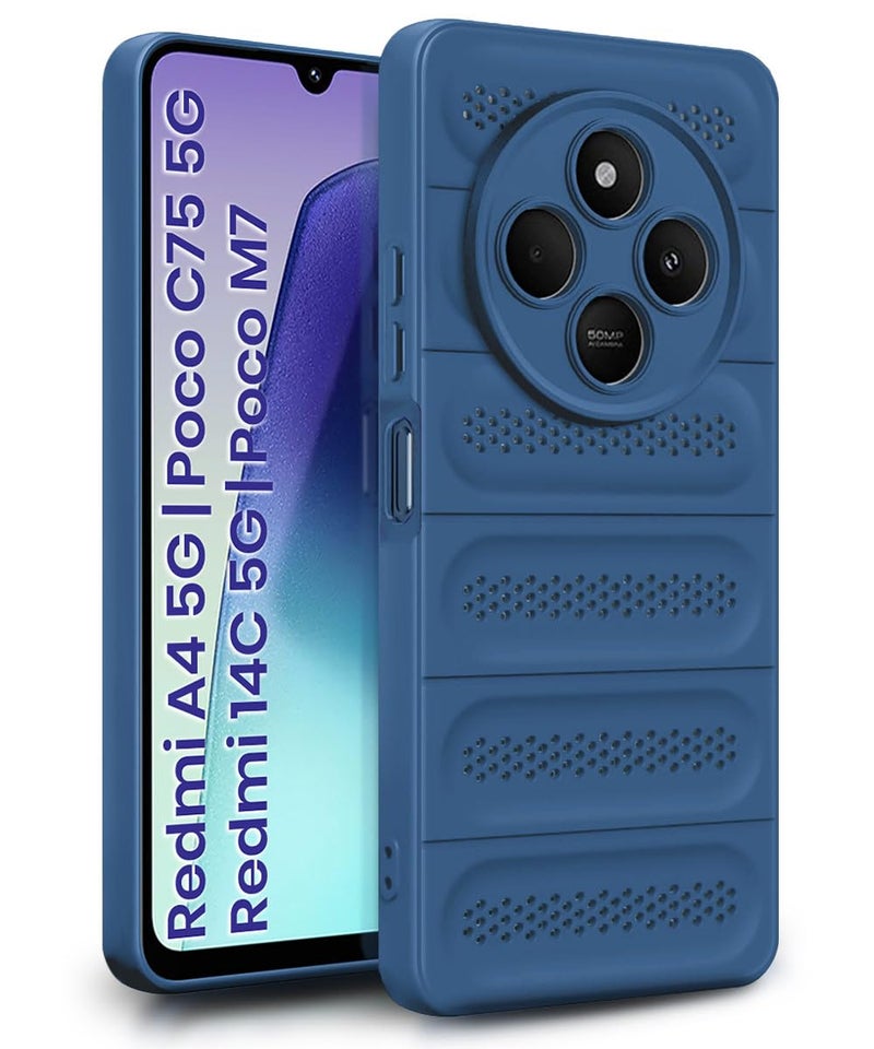 WOW IMAGINE Ultimate Silicone Back Cover Case for Redmi A4 5G | Poco C75 5G | 14C 5G | Poco M7 | Heat Dissipation Thin Soft TPU | 360° Camera Protection | Breathable Cooling Holes – Deep Blue - Image 1