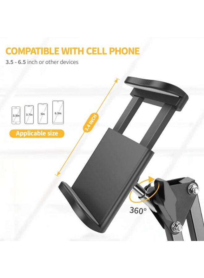 Metal Tabletop Stand for iPad, Tablet, Mobile Phone, Long Arm Adjustable Multi-Angle for Office, Home, Movie Watching, Live Streaming - Premium Steel Retractable Table Mount - Image 4