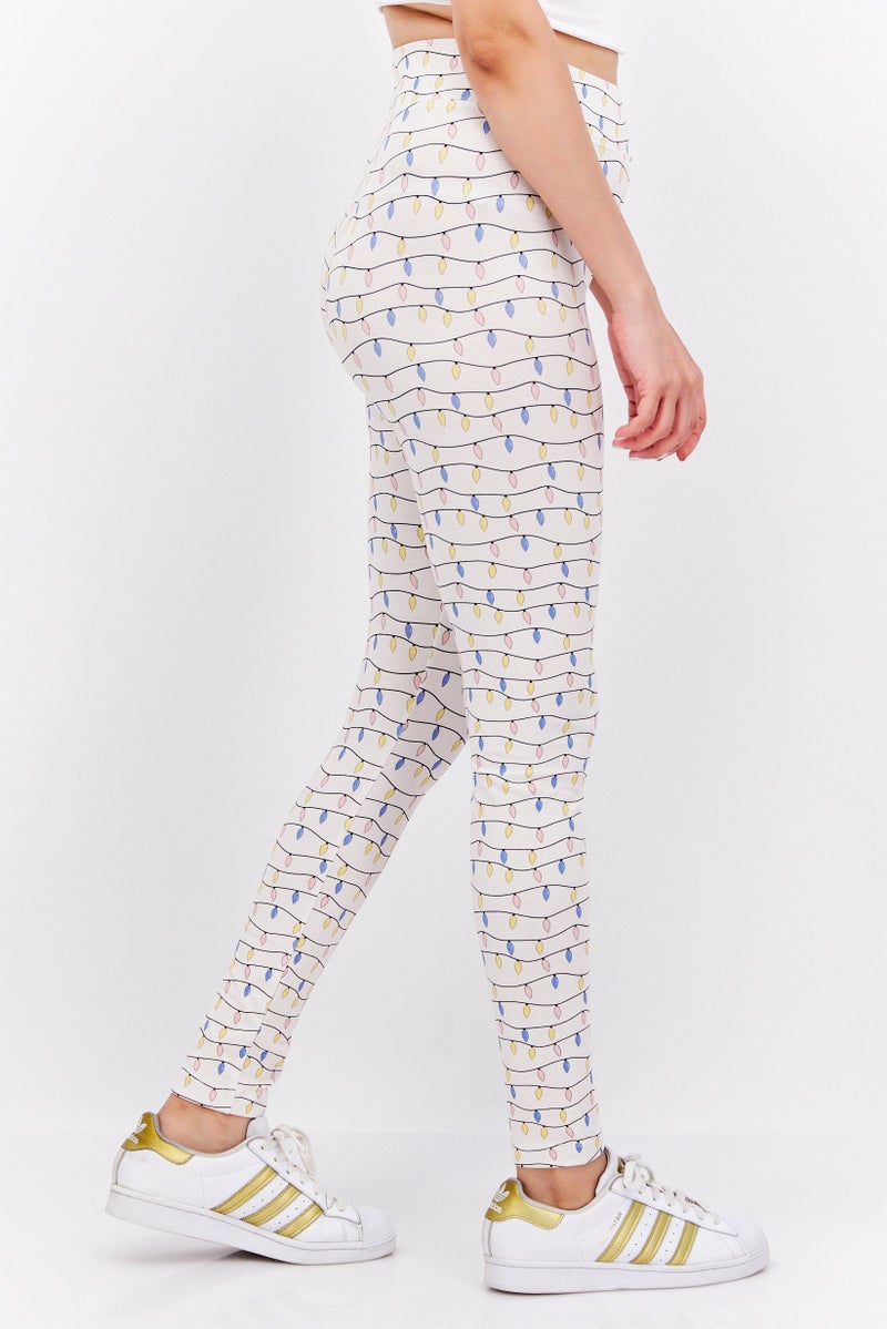 MONKI Women Allover Print Pull-On Leggings, Cream Combo - Image 2