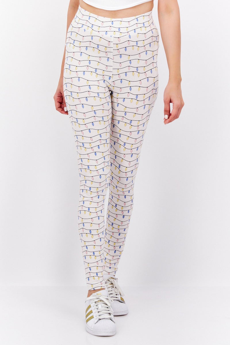 MONKI Women Allover Print Pull-On Leggings, Cream Combo - Image 1