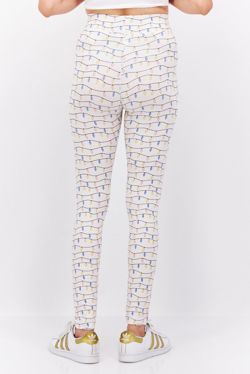 MONKI Women Allover Print Pull-On Leggings, Cream Combo - Image 3