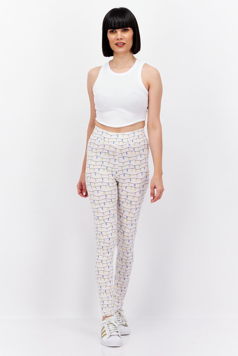 MONKI Women Allover Print Pull-On Leggings, Cream Combo - Image 4
