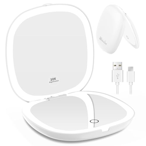 WOBSION Rechargeable Lighted Travel Makeup Mirror,1x/10x Compact Magnifying Mirror with Lights,Portable for Bag,4inch,Gift,White - Image 1