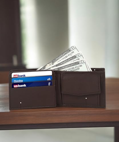 LB LEATHERBOSS Leatherboss Leather Boys Slim Compact Flap Id Coin Pocket Bifold Wallet with debit credit card holder, Dark Brown - Image 3