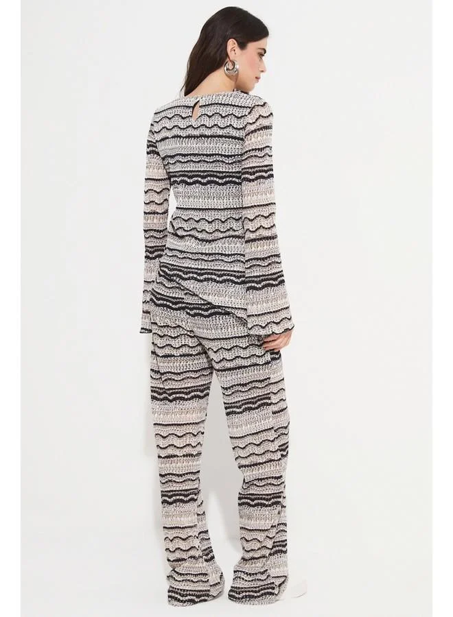 JUNE June Women Patterned Blouse Trouser Set Black - Grey