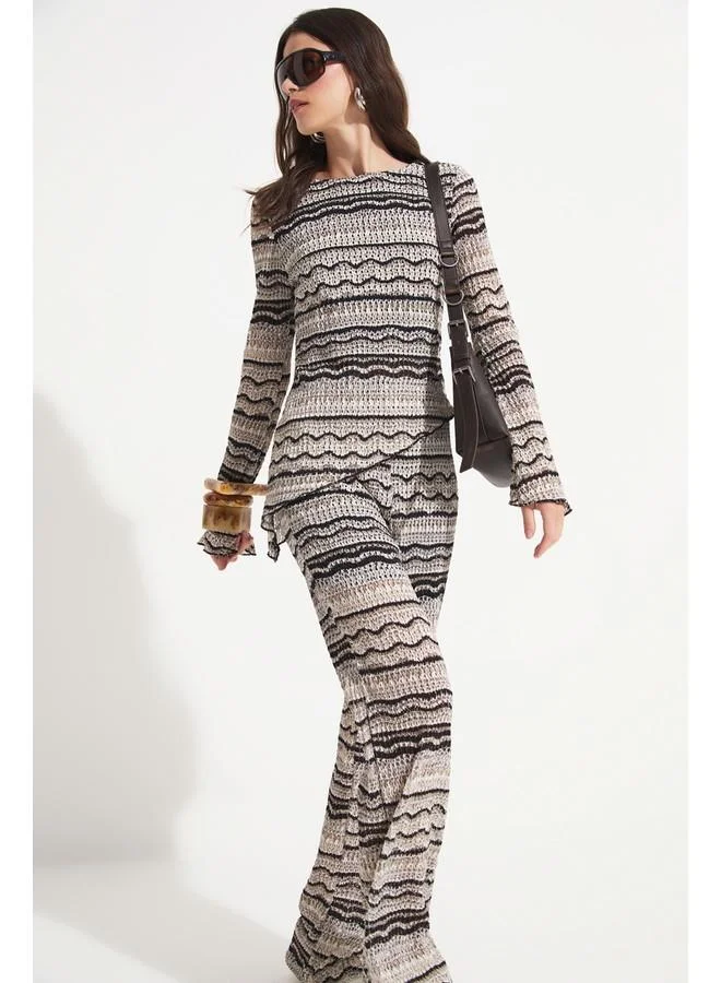 JUNE June Women Patterned Blouse Trouser Set Black - Grey