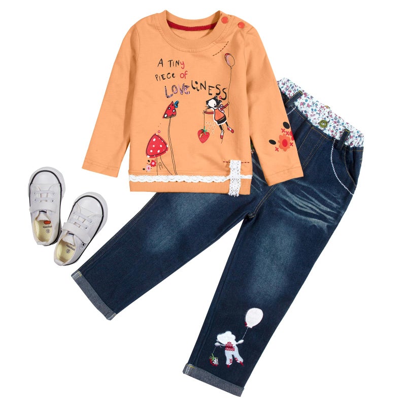 MAXIMGR Baby Girl Clothes Toddler Girl Fall Outfit Cute Long Sleeve Cartoon Pullover Denim Pant Sets Fall Winter Outfits - Image 3