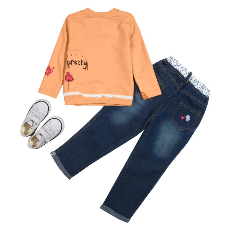 MAXIMGR Baby Girl Clothes Toddler Girl Fall Outfit Cute Long Sleeve Cartoon Pullover Denim Pant Sets Fall Winter Outfits - Image 4