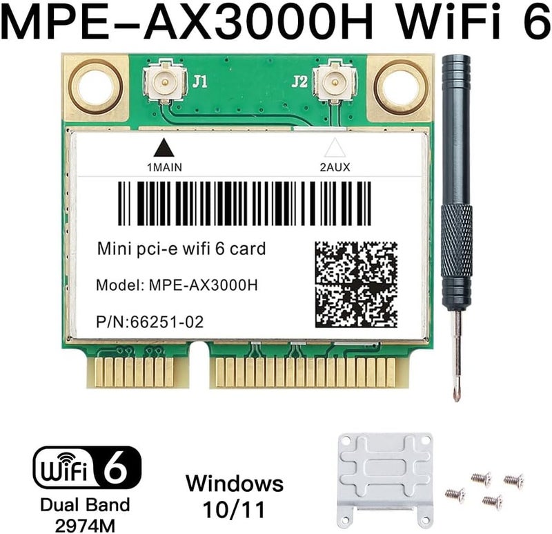 REKONG بطاقة واي فاي 6 MPE-AX3000H مزدوجة النطاق 2.4GHz و 5GHz BT 5.2 قناة 160MHz نصف Mini PCIe تصل إلى 574Mbps (2.4GHz) + 2.4Gbps (5GHz) متوافقة مع ويندوز 10/11 64 بت تأخير منخفض للألعاب/البث - Image 2