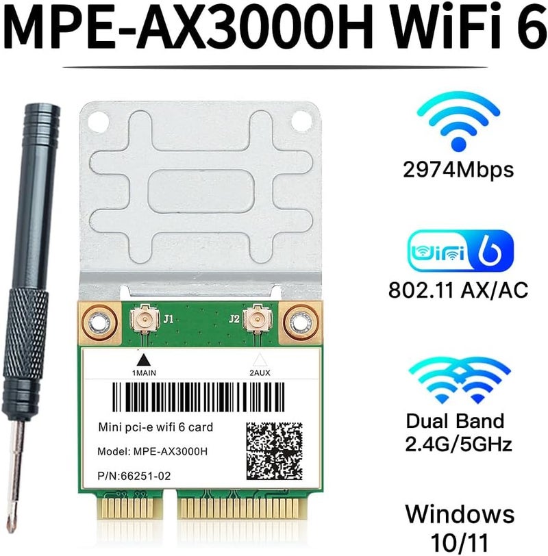 REKONG بطاقة واي فاي 6 MPE-AX3000H مزدوجة النطاق 2.4GHz و 5GHz BT 5.2 قناة 160MHz نصف Mini PCIe تصل إلى 574Mbps (2.4GHz) + 2.4Gbps (5GHz) متوافقة مع ويندوز 10/11 64 بت تأخير منخفض للألعاب/البث - Image 3