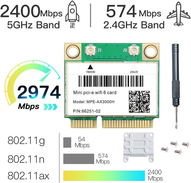REKONG بطاقة واي فاي 6 MPE-AX3000H مزدوجة النطاق 2.4GHz و 5GHz BT 5.2 قناة 160MHz نصف Mini PCIe تصل إلى 574Mbps (2.4GHz) + 2.4Gbps (5GHz) متوافقة مع ويندوز 10/11 64 بت تأخير منخفض للألعاب/البث - Image 5